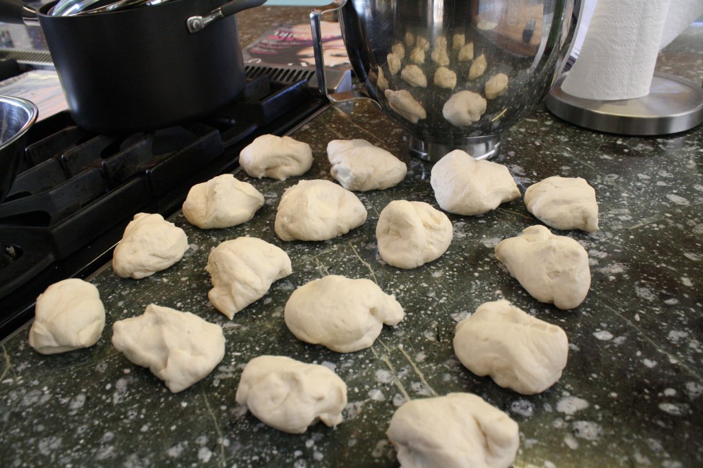I divided the dough into 16 pieces. I knew I was also making pretzels and didn't want GIANT ones...