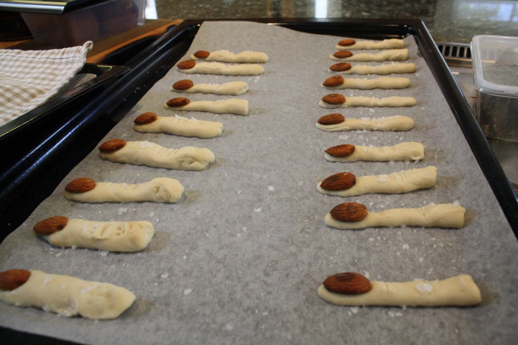 Lay your fingers out on a lined baking tray.