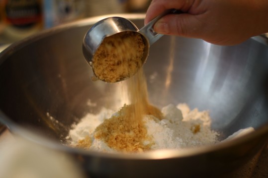 Pork rinds are added to the flour