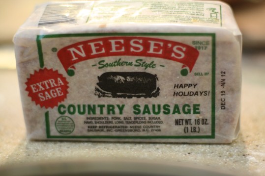 Nancie uses 'Neese's Country Sausage' which she forms into little patties to fry