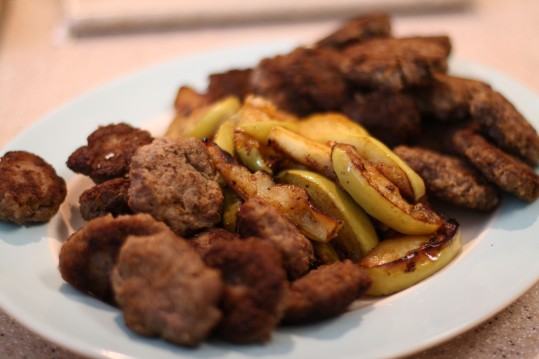 sausages and apple